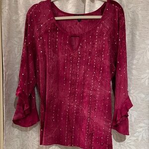 Sami & Jo Women's Fuchsia Blouse with Embellishments & Keyhole Cutout